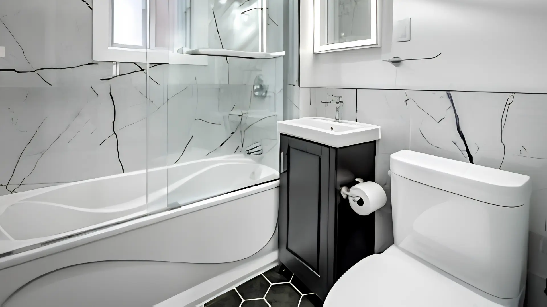 Completed bathroom renovation by Naybur Contracting