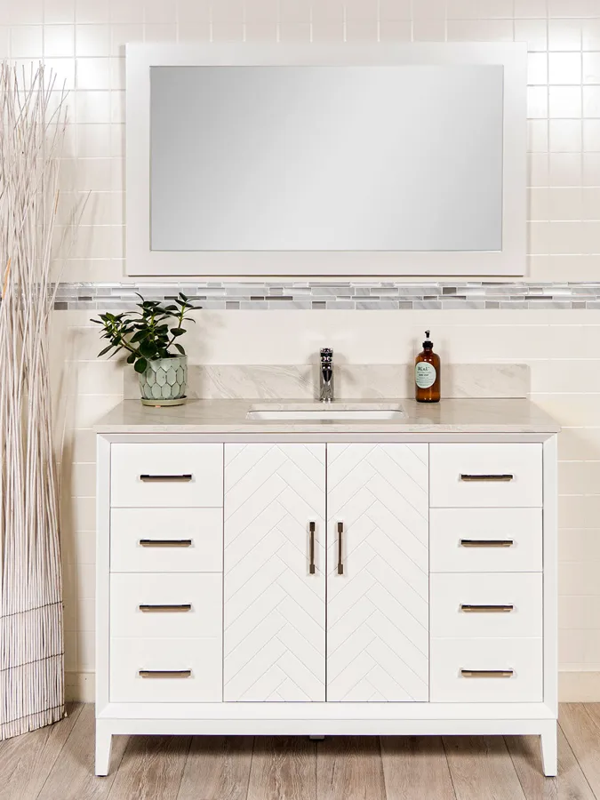 48 inch White Bathroom Vanity with Herringbone Design - Style 6848