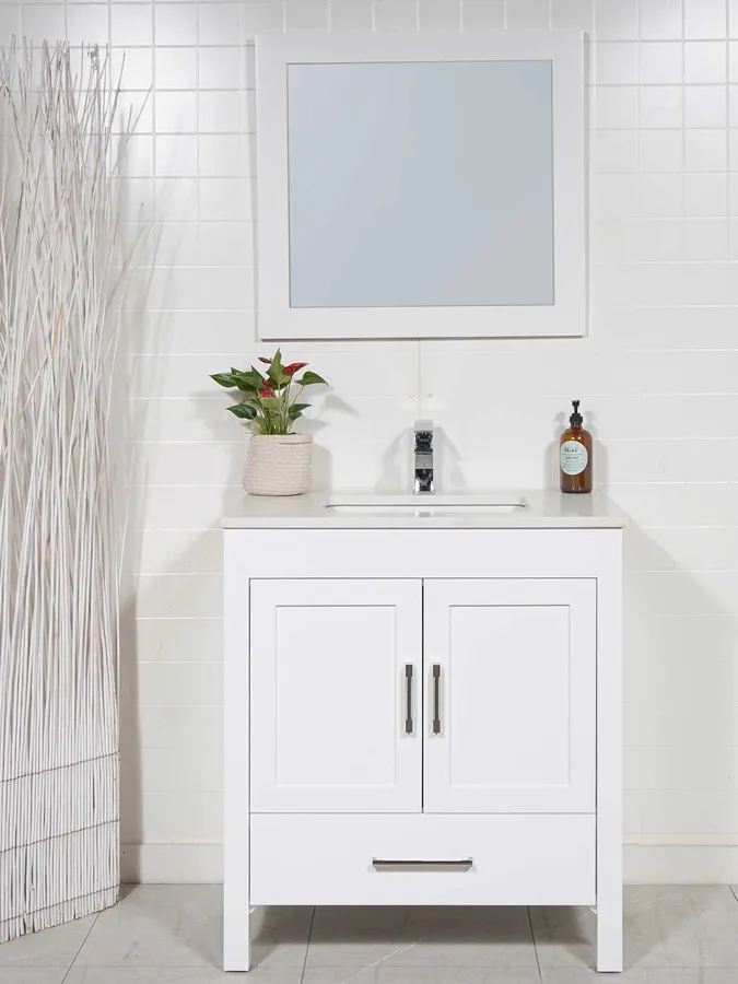 30 inch White Vanity with Quartz Counter - Style 7430