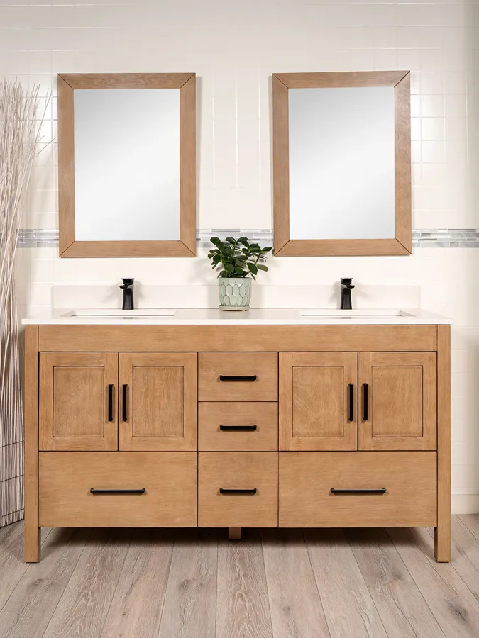 63 inch White Oak Double Sink Vanity - Style 7563