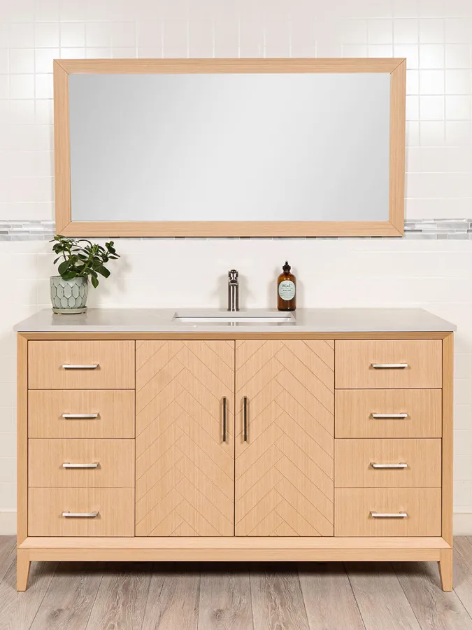 59 Inch Light Oak Vanity with Herringbone Design - Style 5859