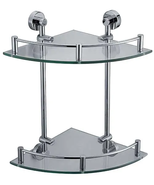 Two-Tier Glass Corner Shelf with Chrome Finish