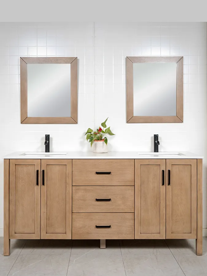 72 inch White Oak Double Vanity - Style 9572