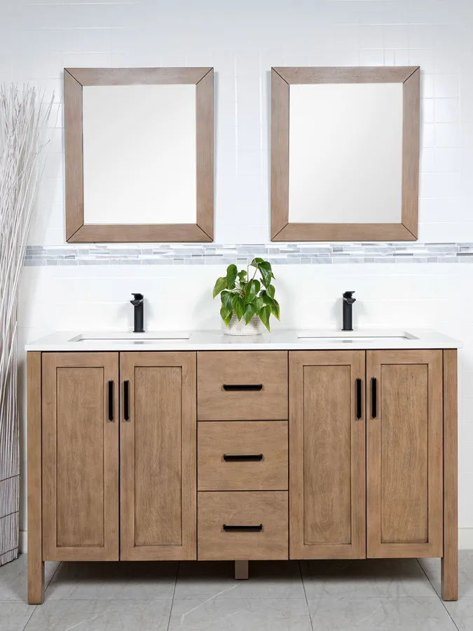 60 inch White Oak Double Vanity - Style 9560