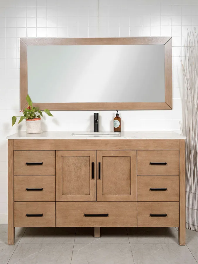 59 inch White Oak Vanity with Quartz Counter - Style 7559