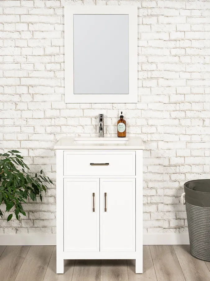 25 inch White Vanity with Quartz Counter - Style 6125